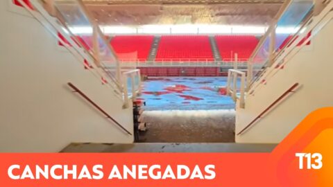 Lluvia inunda sectores del Parque Estadio Nacional en Santiago