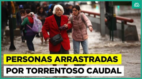 Lluvias en Ñuñoa arrastran a personas con fuerte caudal
