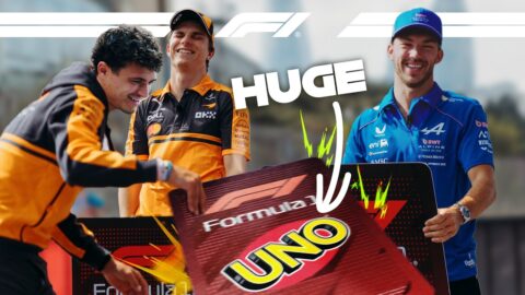 Norris, Piastri y Gasly enfrentan un UNO gigante en el paddock