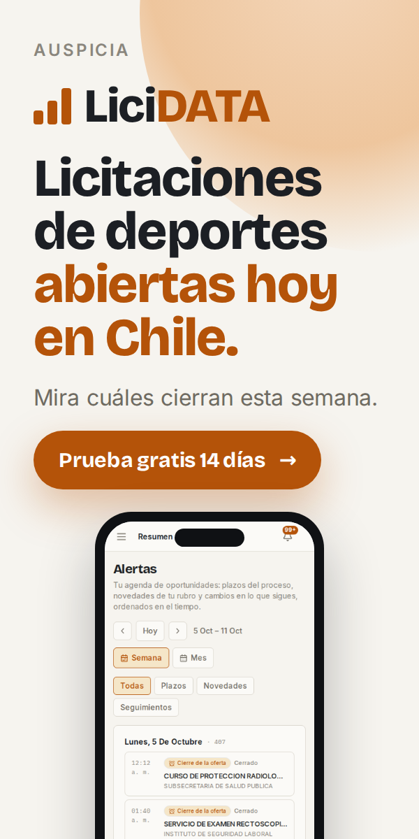 Licitaciones de deportes abiertas hoy en Chile.