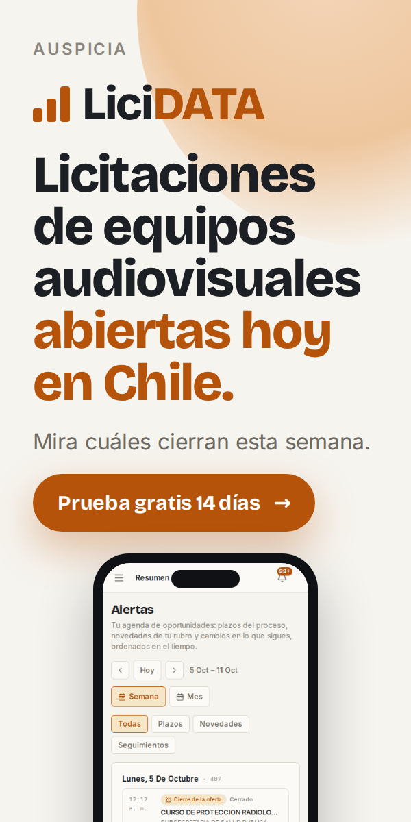 Licitaciones de equipos audiovisuales abiertas hoy en Chile.