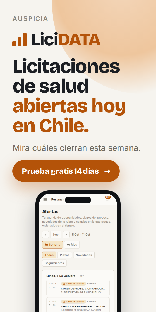 Licitaciones de salud abiertas hoy en Chile.