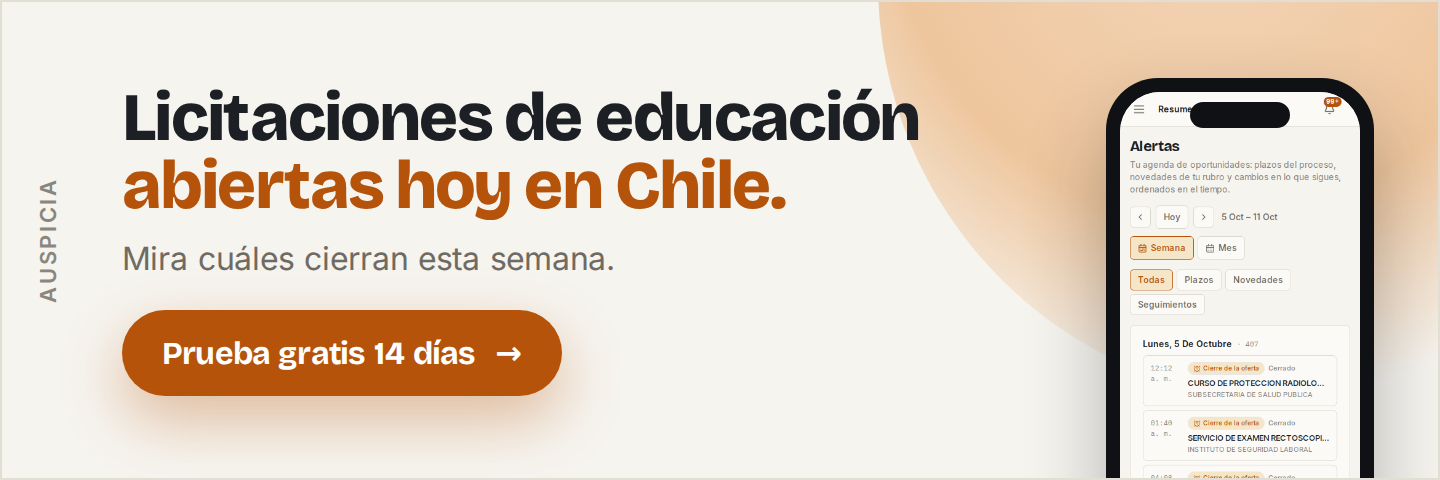 Licitaciones de educación abiertas hoy en Chile.