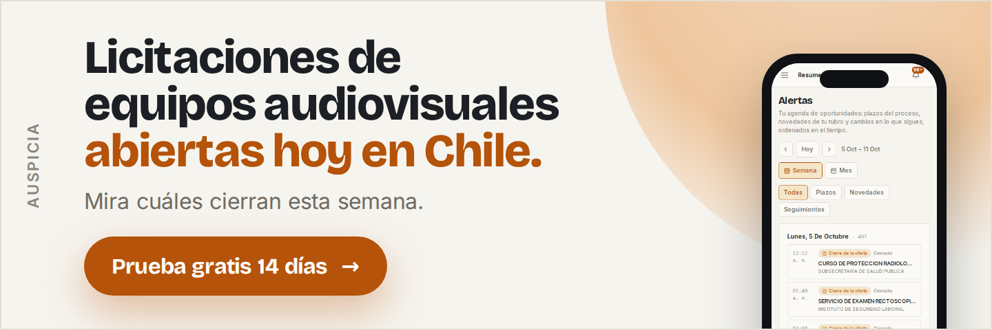 Licitaciones de equipos audiovisuales abiertas hoy en Chile.