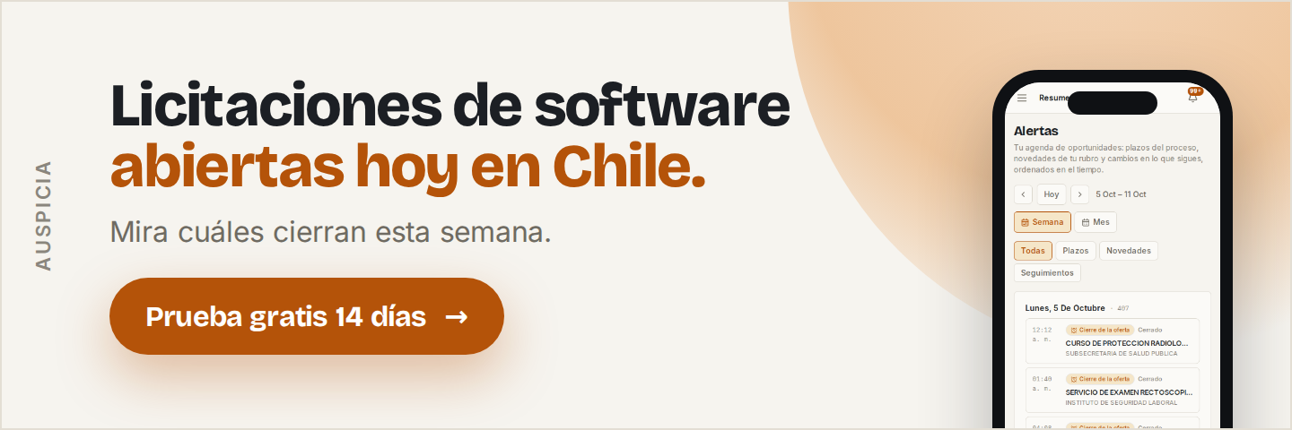 Licitaciones de software abiertas hoy en Chile.