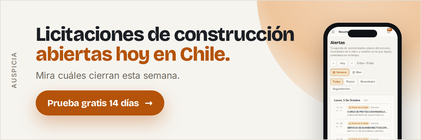 Licitaciones de construcción abiertas hoy en Chile.