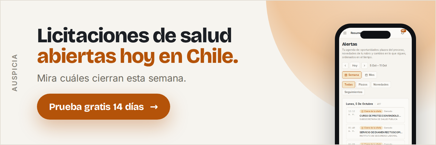 Licitaciones de salud abiertas hoy en Chile.