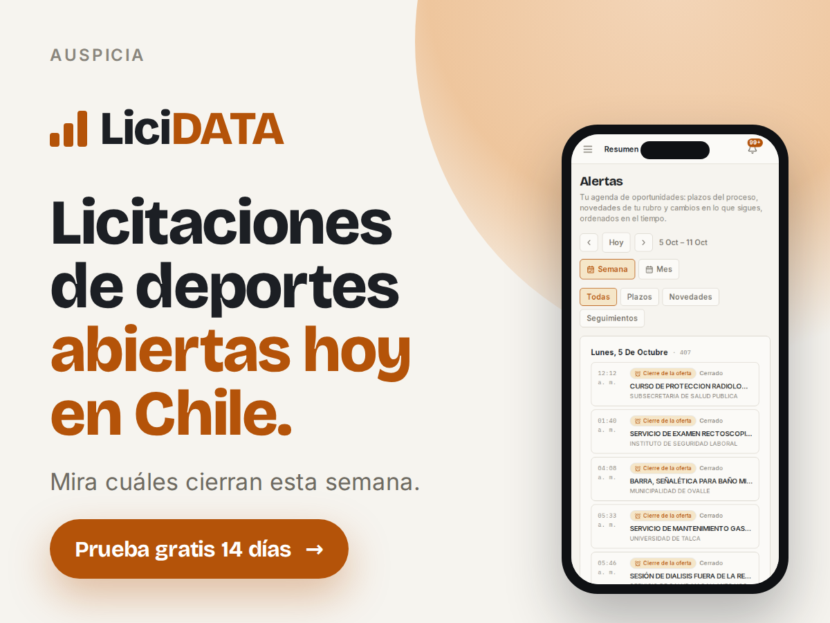 Licitaciones de deportes abiertas hoy en Chile.