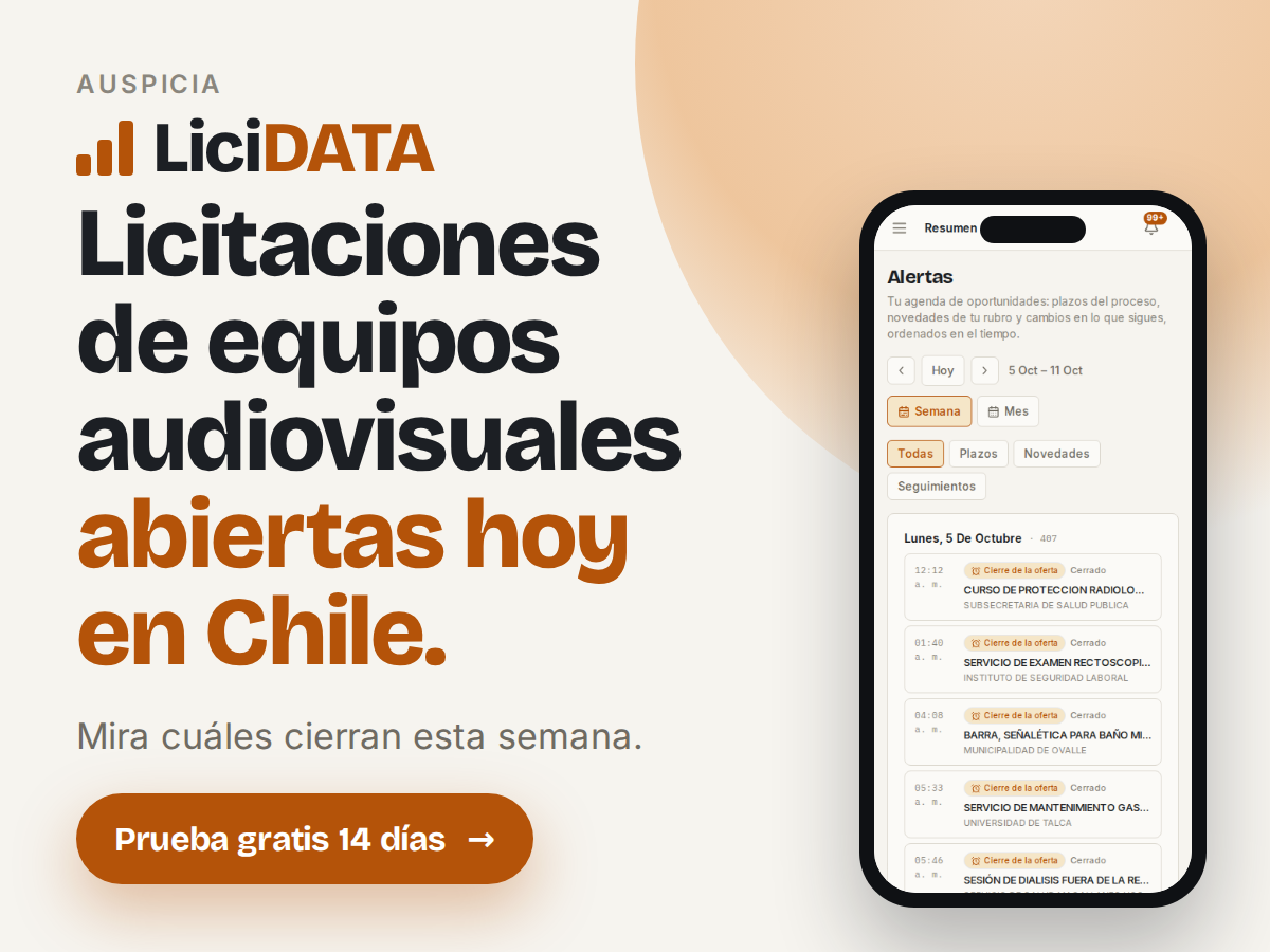 Licitaciones de equipos audiovisuales abiertas hoy en Chile.