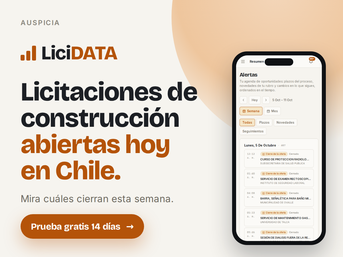 Licitaciones de construcción abiertas hoy en Chile.